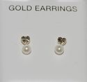 Pearl Stud Earrings 10k Yellow Gold Heart Laser Cu