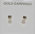 Pearl Stud Earrings 10k Yellow Gold Heart Laser Cu