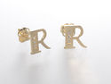 10k Yellow Gold Letter R Initial Stud Earrings Cub