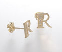 10k Yellow Gold Letter R Initial Stud Earrings Cub