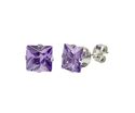 Amethyst Square CZ Stud Earrings February Birthsto