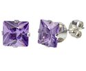 Amethyst Square CZ Stud Earrings February Birthsto