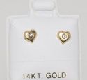 CZ Heart Stud Earrings Screwbacks Yellow 14k Gold 