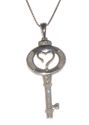 Sterling Silver Diamond Heart Key Necklace, 16" ch