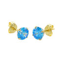 10k Yellow Gold Round Blue Topaz CZ Stud Earrings 