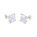 14k White Gold Square CZ Cubic Zirconia Stud Earri