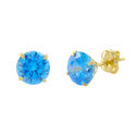 10k Yellow Gold Round Blue Topaz CZ Stud Earrings 