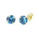 14k Yellow Gold Blue Topaz Cubic Zirconia Stud Ear