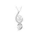 White Double Pearl Sterling Silver Necklace Clear 