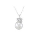 White Freshwater Pearl Necklace White CZ Leaf Desi