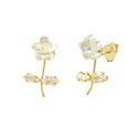 10k Yellow Gold CZ Flower with Stem Stud Earrings 