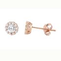 Fancy Stud Earrings Rose Gold Plated Pave White CZ