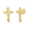 10k Yellow Gold CZ Cross Stud Earrings with Pushba