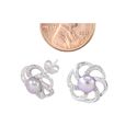 Pink Pearl Flower Earrings 6 Petal with White CZ .