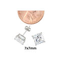 10k White Gold Square Stud Earrings Clear CZ Cubic