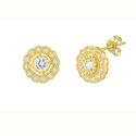 Flower Petal Stud Earrings Yellow Gold Plated Pave