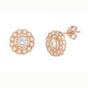 Flower Petal Stud Earrings Rose Gold Plated Pave W