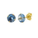 14k Yellow Gold Blue Aqua Cubic Zirconia Stud Earr