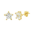 10k Yellow Gold Clear CZ Star Stud Earrings with P