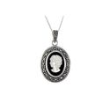 Sterling Silver Marcasite Cameo Pendant Necklace i