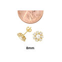 10k Yellow Gold Pearl Flower Stud Earrings Cubic Z