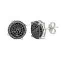 Sterling Silver Micropave Stud Earrings Round Blac