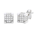 Sterling Silver Micropave Square Stud Earrings Cle