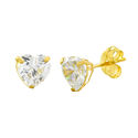 10k Yellow Gold Clear CZ Heart Stud Earrings with 