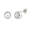 10k White Gold Clear CZ Stud Earrings Round Bezel 