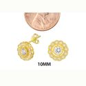 Flower Petal Stud Earrings Yellow Gold Plated Pave