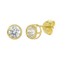 10k Yellow Gold Clear CZ Stud Earrings Round Bezel