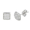 Sterling Silver Micropave Stud Earrings Puffy Squa