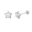 10k White Gold Star Stud Earrings Screwbacks - 5mm