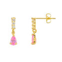 10k Yellow Gold Dangle Earrings Pink Teardrop Cubi