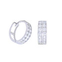 10k White Gold Small Huggie Hoop Earrings Two Row 