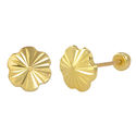 10k Yellow Gold Flower Screwback Earrings Laser Cu