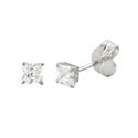 10k White Gold Square Stud Earrings Clear CZ Cubic