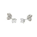 10k White Gold Square Stud Earrings Clear CZ Cubic