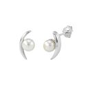 White Pearl Stud Earrings with High Polished Curve