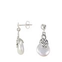 Sterling Silver Dangle Pearl Earrings Ornate Filig