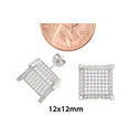 Sterling Silver Mens Stud Earrings Clear Pave 3d S