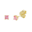 10k Yellow Gold Square Pink CZ Stud Earrings Cubic