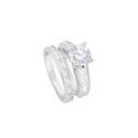 Bridal Ring Set High Polish Sterling Silver 7mm Cu