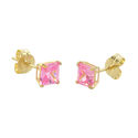 10k Yellow Gold Square Pink CZ Stud Earrings Cubic