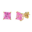 10k Yellow Gold Square Pink CZ Stud Earrings Cubic