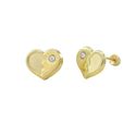 10k Yellow Gold CZ Heart Stud Earrings Screwbacks 