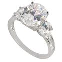 Three Stone CZ Ring .925 Sterling Silver Oval Cubi