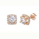 Halo Stud Earrings Rose Gold Plated Pave Cubic Zir