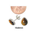 Tigers Eye Gemstone Earrings Sterling Silver Pear 