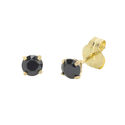 10k Yellow Gold Round Black CZ Stud Earrings Cubic